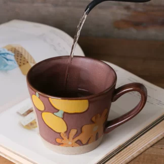 Rustic Style  Retro Hand-painted Floral Rough Ceramic Cup