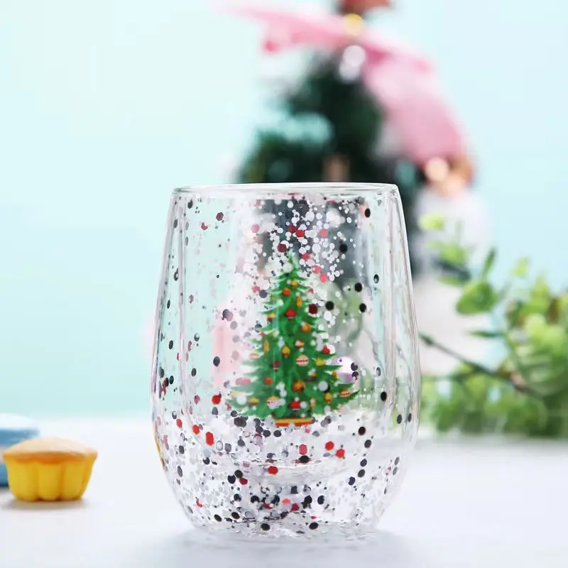 300ML Double Wall Christmas Tree Glass Cup - Image 4