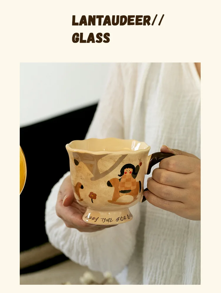 300ML Vintage Happy Playground Joint Ceramic Cup - Image 2