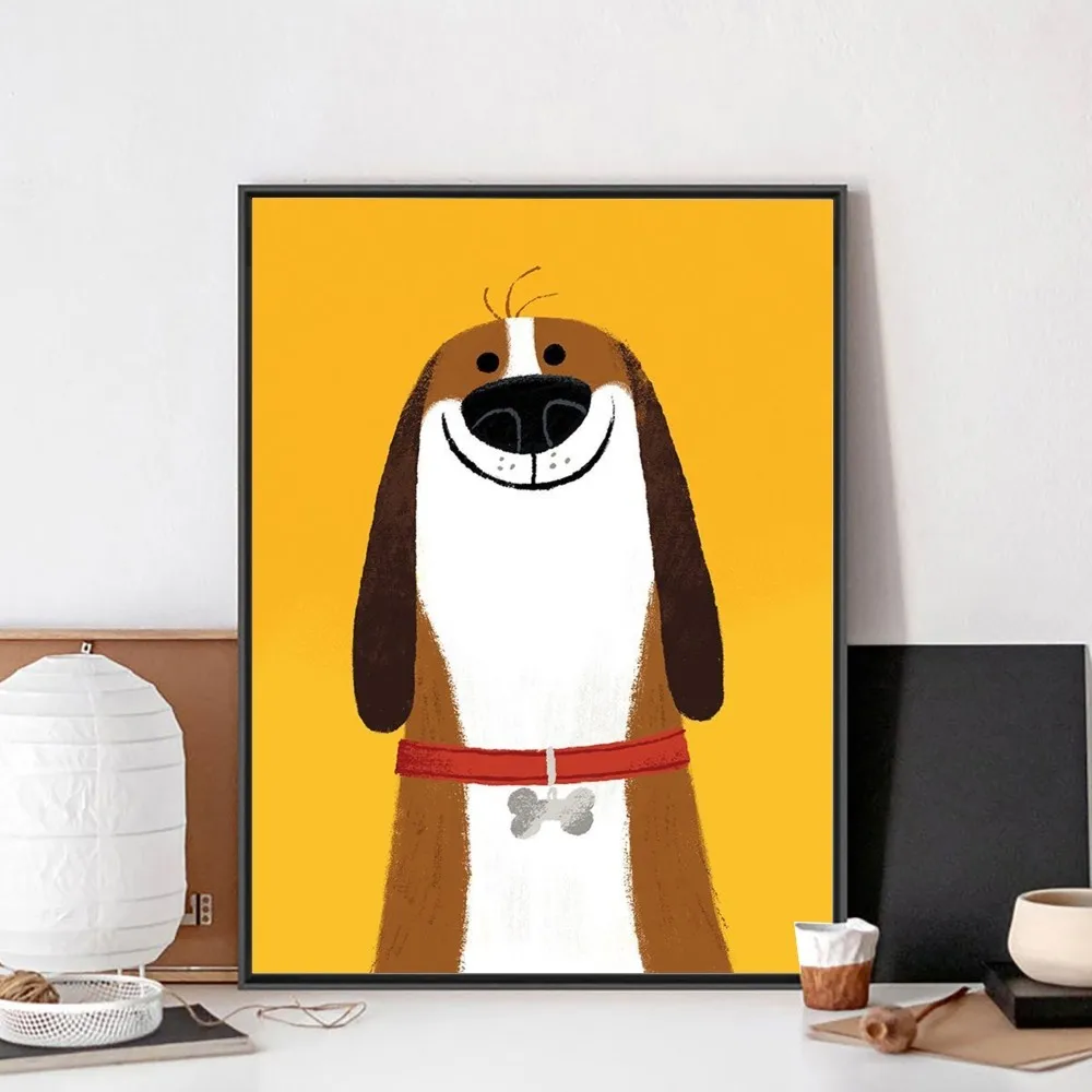 Vintage Cartoon Cute Dog Anime Illustration Poster Wall Art Painting (4PCS/Set) - Image 8