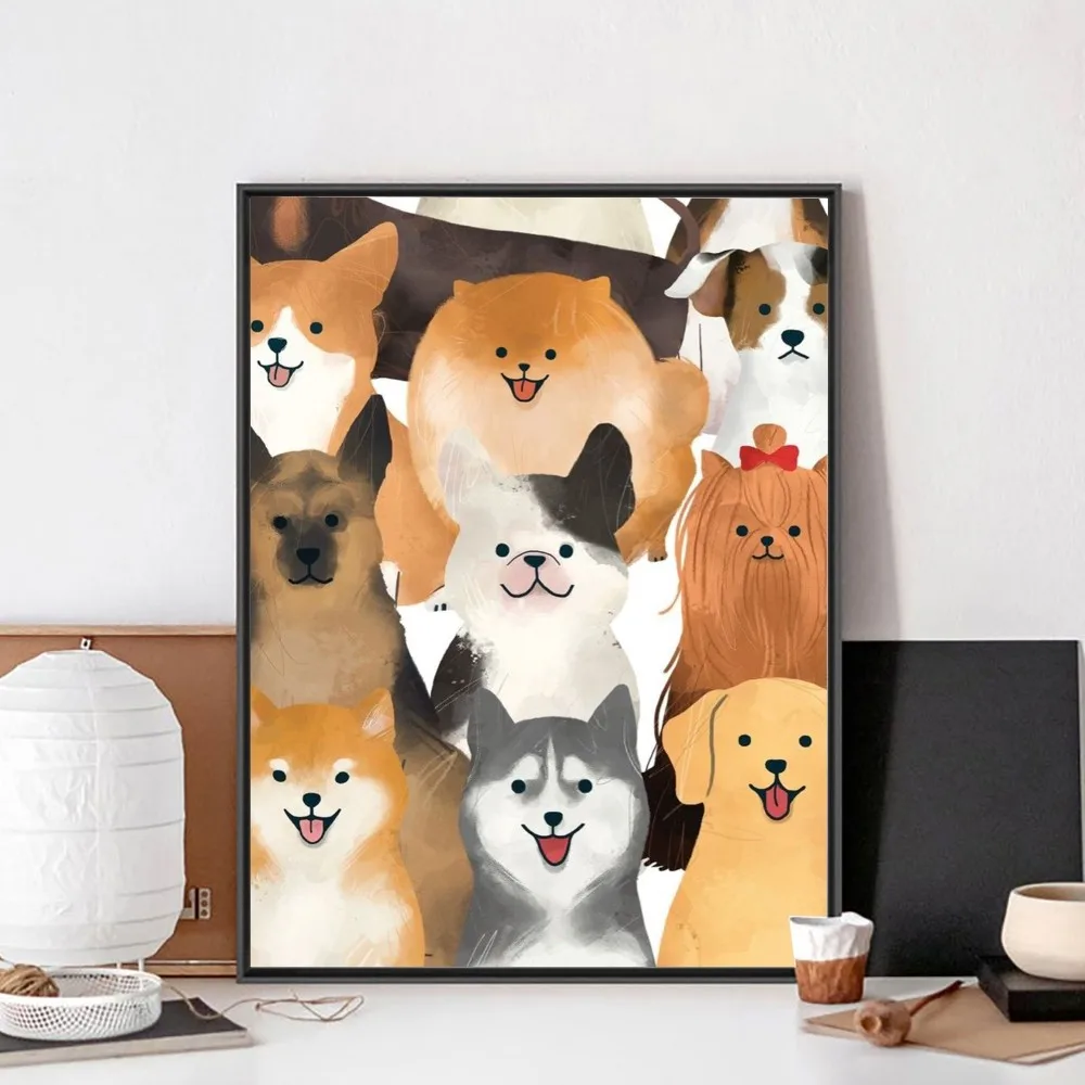 Vintage Cartoon Cute Dog Anime Illustration Poster Wall Art Painting (4PCS/Set) - Image 7