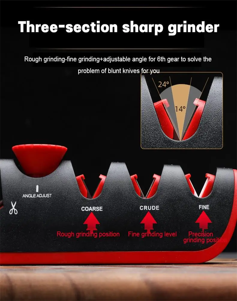 Black/Red Stainless Steel Kitchen Facilitative Sharpener Professional Tool - Image 9