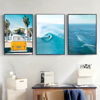 Modern Sea Summer Beach Surfing Posters Wall Art Canvas Painting (3PCS/Set)