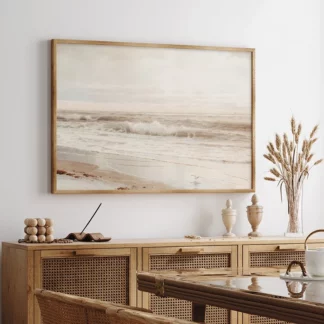 Vintage Coastal Beach Ocean Landscape Neutral Poster Canvas Painting Wall Art