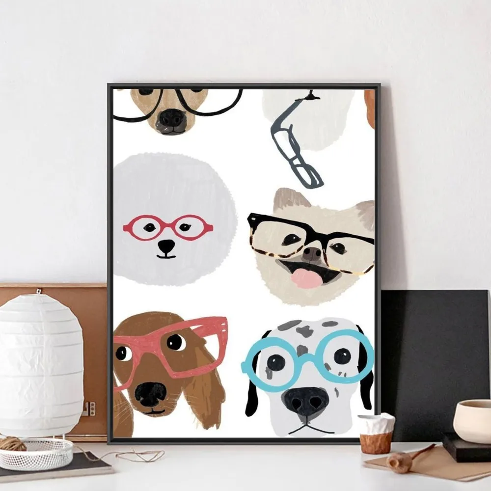 Vintage Cartoon Cute Dog Anime Illustration Poster Wall Art Painting (4PCS/Set) - Image 4