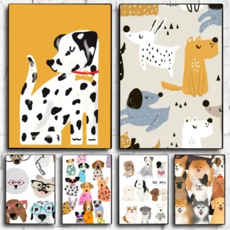 Vintage Cartoon Cute Dog Anime Illustration Poster Wall Art Painting (4PCS/Set)