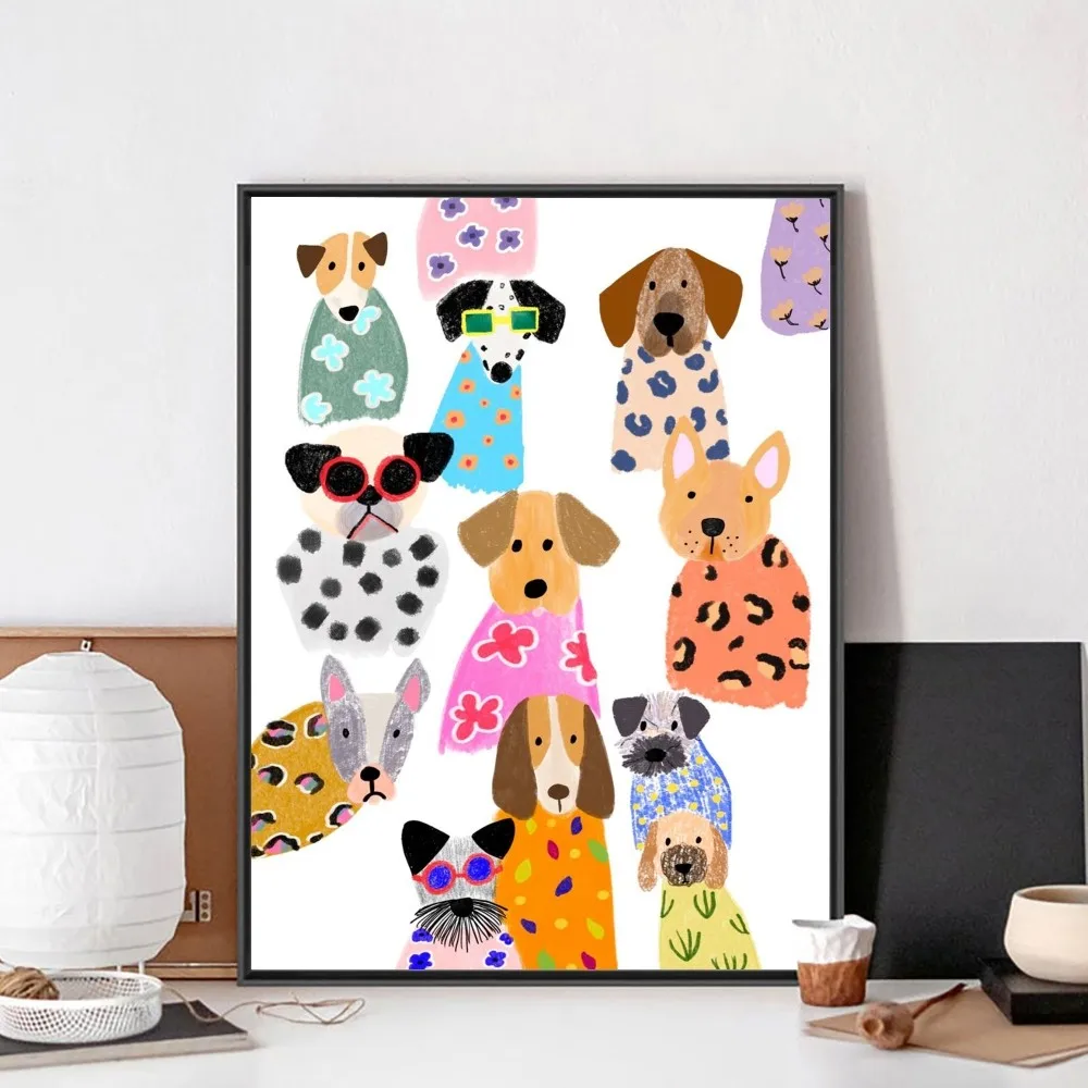 Vintage Cartoon Cute Dog Anime Illustration Poster Wall Art Painting (4PCS/Set) - Image 5