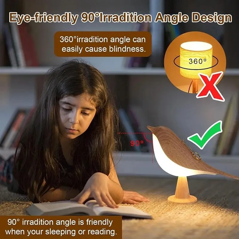 Wooden Bird 3 Colors Bedside LED Lamp Touch Switch Night Lights - Image 6