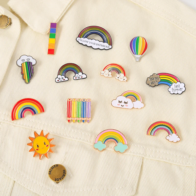 Beautiful Cute Funny Cartoon Rainbow Sun Lapel Pins (10PCS/Set) - Image 3