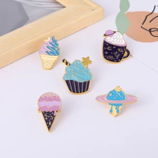 Universe Ice Cream Cupcake Cartoon Enamel Lapel Pins (5PCS/Set)