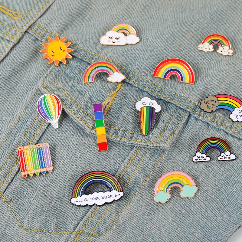 Beautiful Cute Funny Cartoon Rainbow Sun Lapel Pins (10PCS/Set) - Image 4