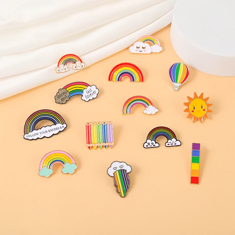 Beautiful Cute Funny Cartoon Rainbow Sun Lapel Pins (10PCS/Set)