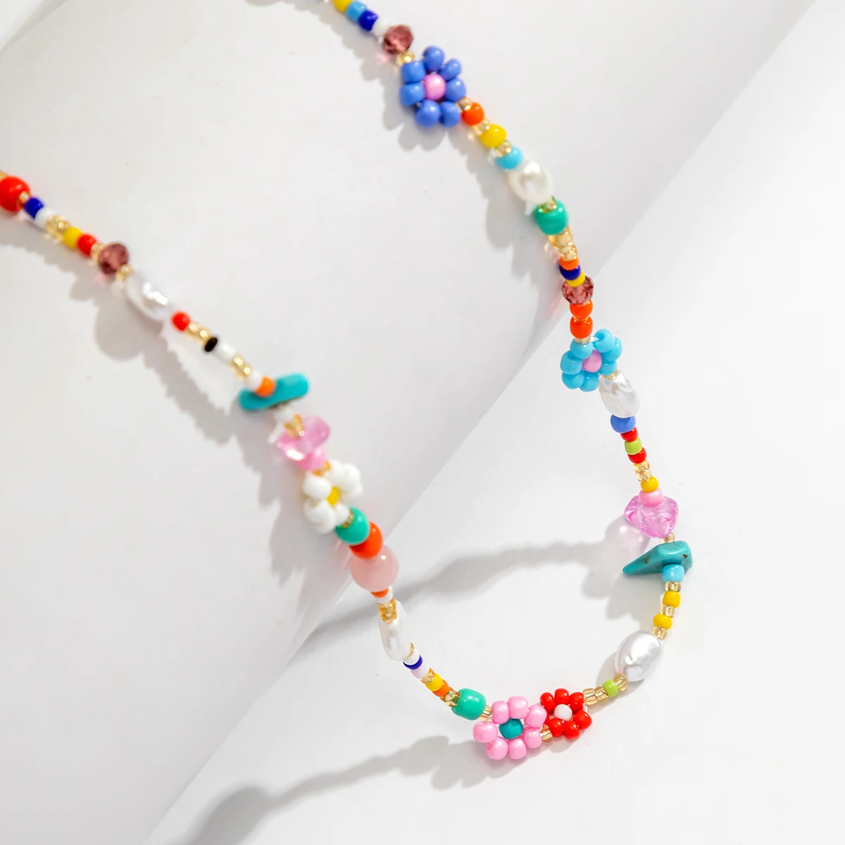 Y2K Style Multicolor Handwoven Flower Seed Beaded Choker Necklace - Image 4