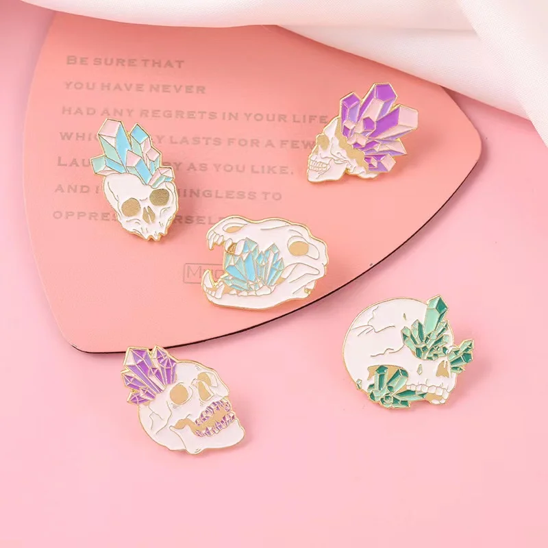 Crystal Punk Skull Enamel Lapel Pins Badges (5PCS/Set) - Image 4