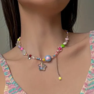 Colorful Y2K Boho Candy Star Beaded Chain Necklace