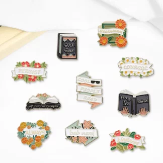 Creative Trendy Flower Text Book Brooch Badge Enamel Pins (10PCS/Set)