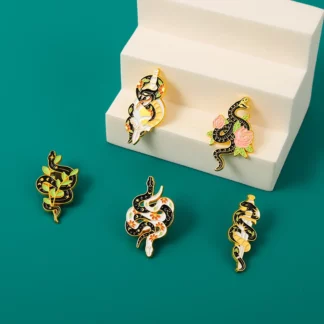 Gothic Punk Black Snake Flowers Enamel Pins (5PCS/Set)