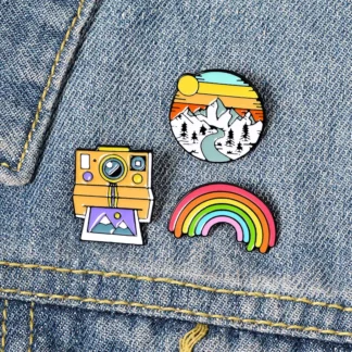 Cartoon Rainbow Camera Mountain Brooch Badge Enamel Pin (3PCS/Set)