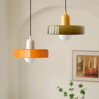 Vintage Colorful Glass Shade Mid Century Pendant Lamp