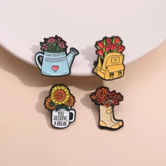 Cartoon Flowers Lovers Enamel Pins For Backpack Badge Brooch (4PCS/Set)