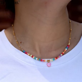 Y2K Rainbow Beads Heart Choker Necklace Jewelry