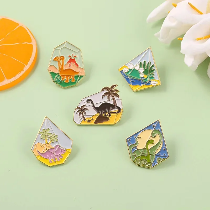 Cartoon Irregular Shape Dinosaur Pattern Enamel Pins (5PCS/Set)