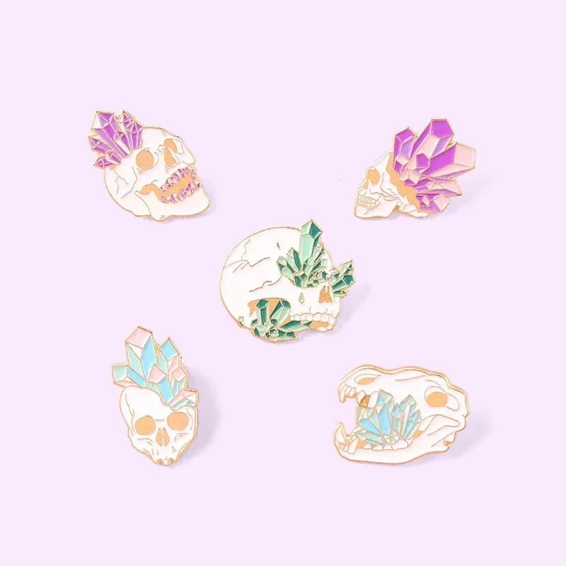 Crystal Punk Skull Enamel Lapel Pins Badges (5PCS/Set) - Image 2