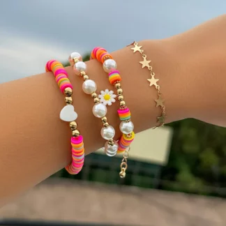 Y2K Style Mixed Colorful Star Chain Handmade Beaded Bracelet Jewelry (4PCS/Set)