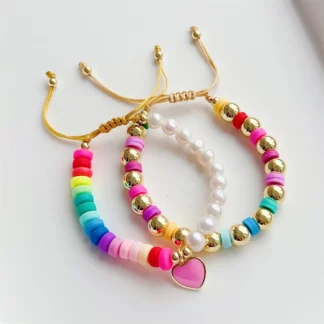 Y2K Style Colorful Heart Charm Handmade Beaded Bracelet for Girls