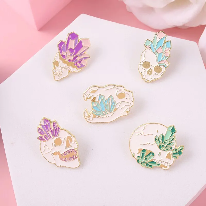 Crystal Punk Skull Enamel Lapel Pins Badges (5PCS/Set)