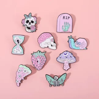Pink Punk Skeleton Club Enamel Pins Brooch Badgs (9PCS/Set)