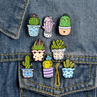 Cute Cartoon Cactus Lover Brooch Badge Alloy Enamel Pin (8PCS/Set)
