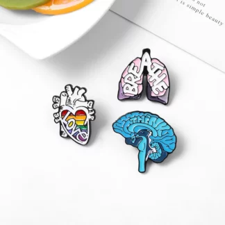 Heart Brain Lungs Metal Health Enamel Lapel Pins (3PCS/Set)