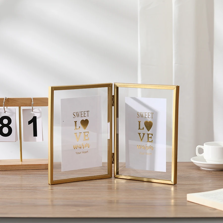 Foldable Gold Duplex Acrylic Transparent Photo Frame Home Decor - Image 2