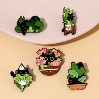 Cute Plants Small Cat Metal Design Badges Brooch Enamel Pins (5PCS/Set)