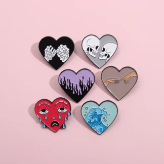 Punk Heart Shape Enamel Pins Brooch Lapel Badge (6PCS/Set)