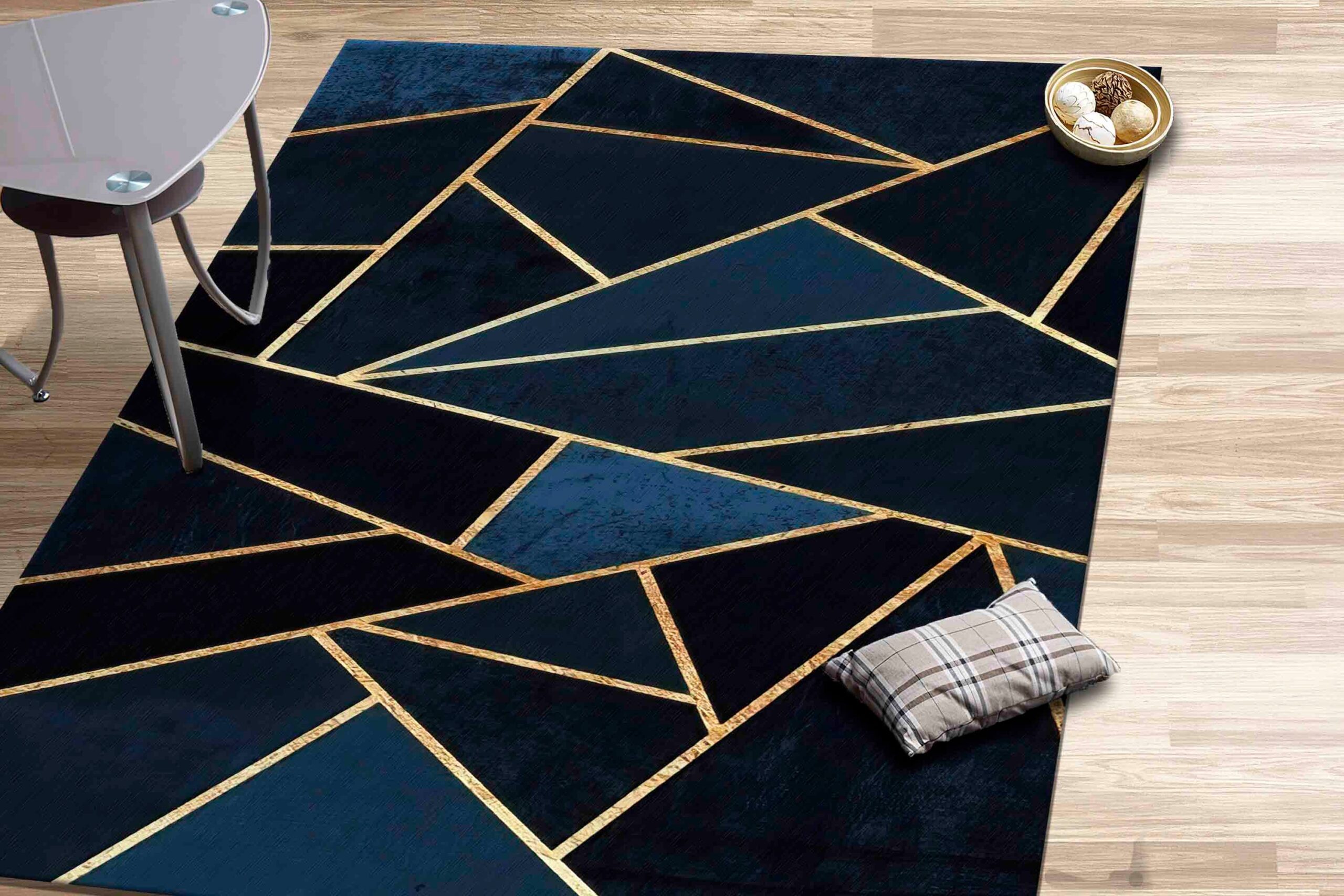 Golden Rug, Navy Blue Rug, Geometric Rug Modern Rug - Image 6
