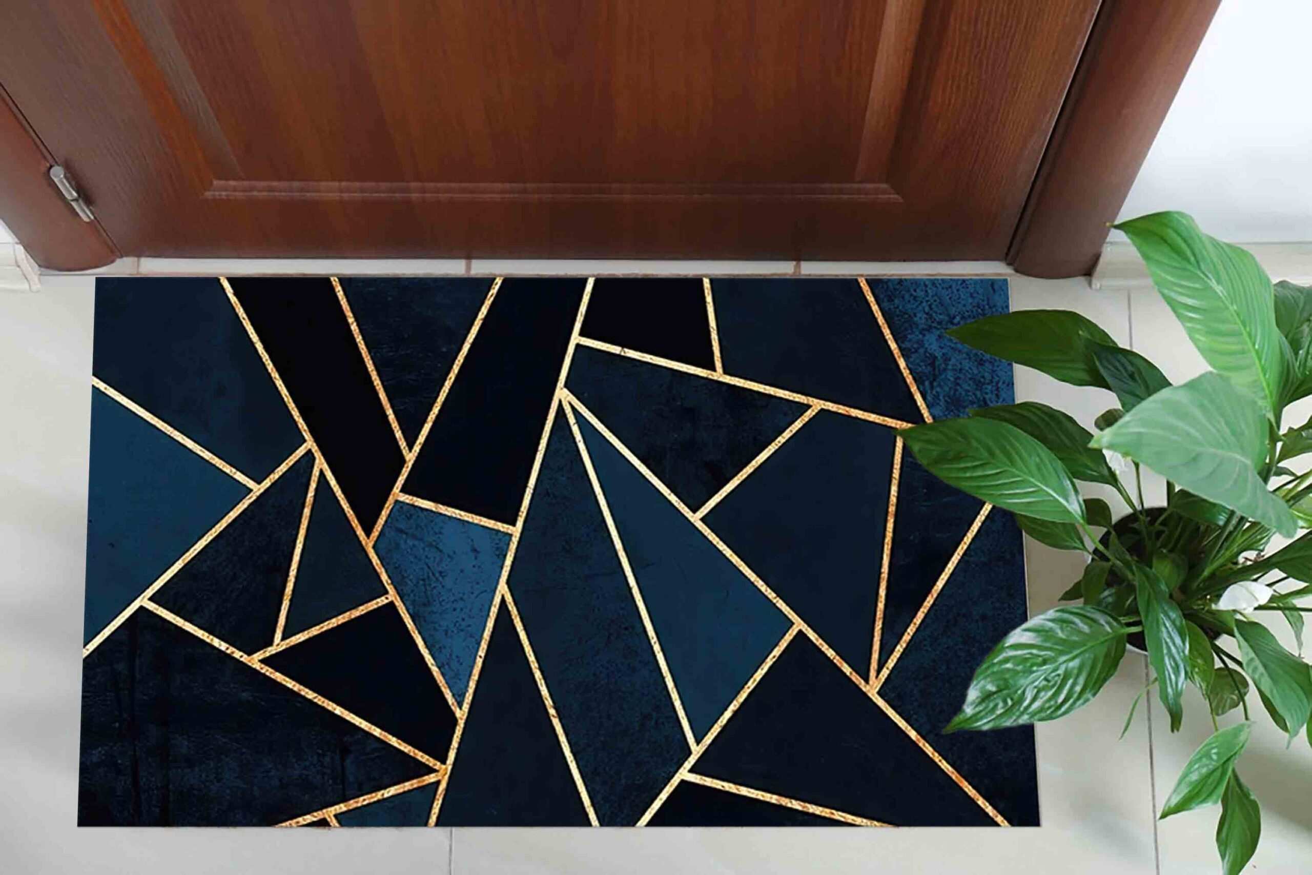 Golden Rug, Navy Blue Rug, Geometric Rug Modern Rug - Image 4