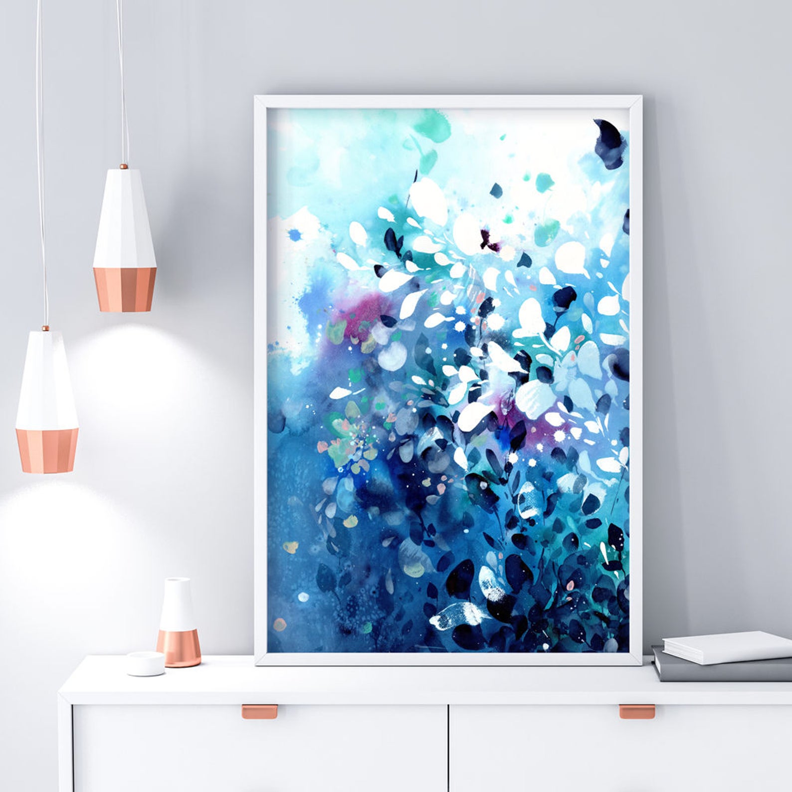 Water And Earth, Abstract Blue Watercolor Painting Art