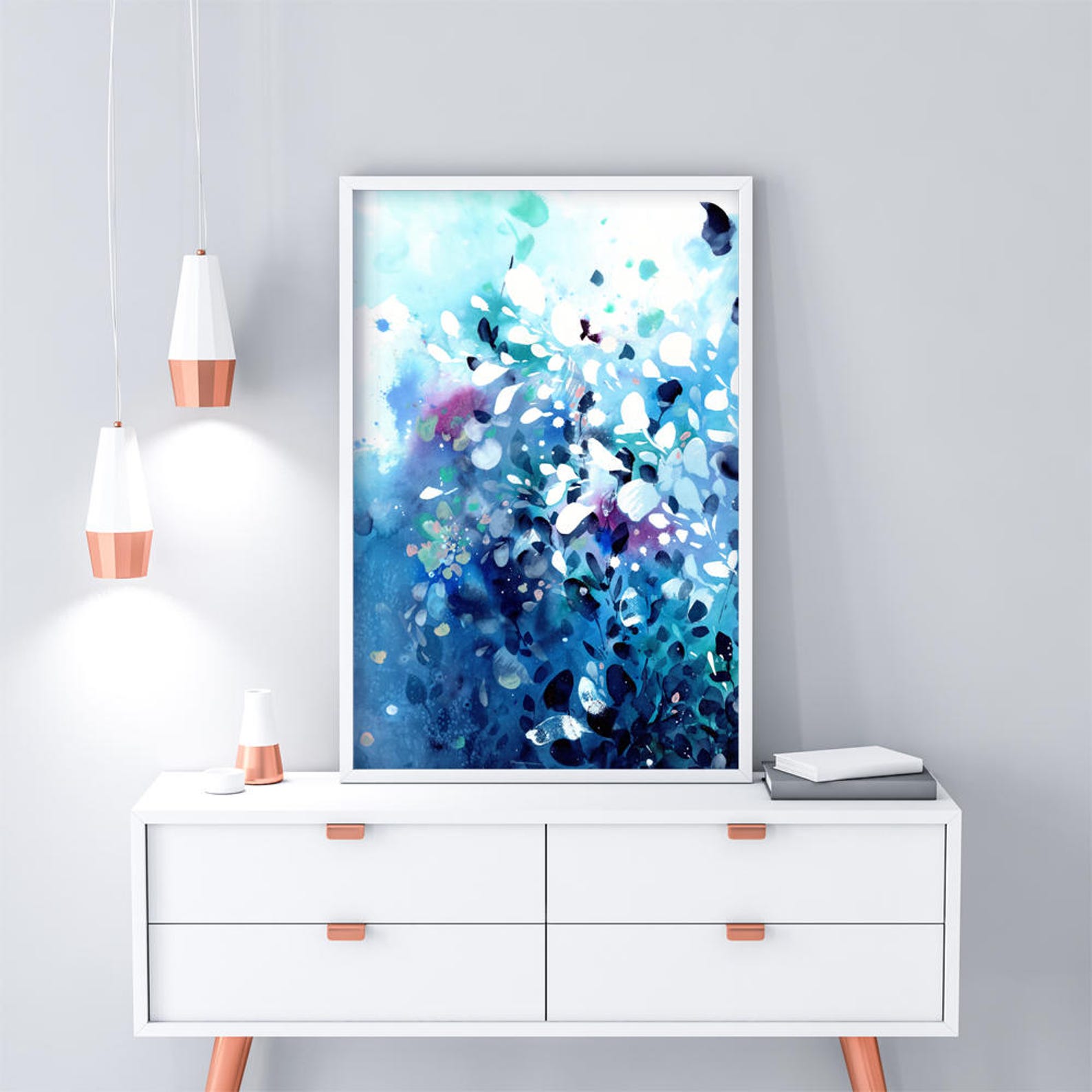 Water And Earth, Abstract Blue Watercolor Painting Art - Image 2