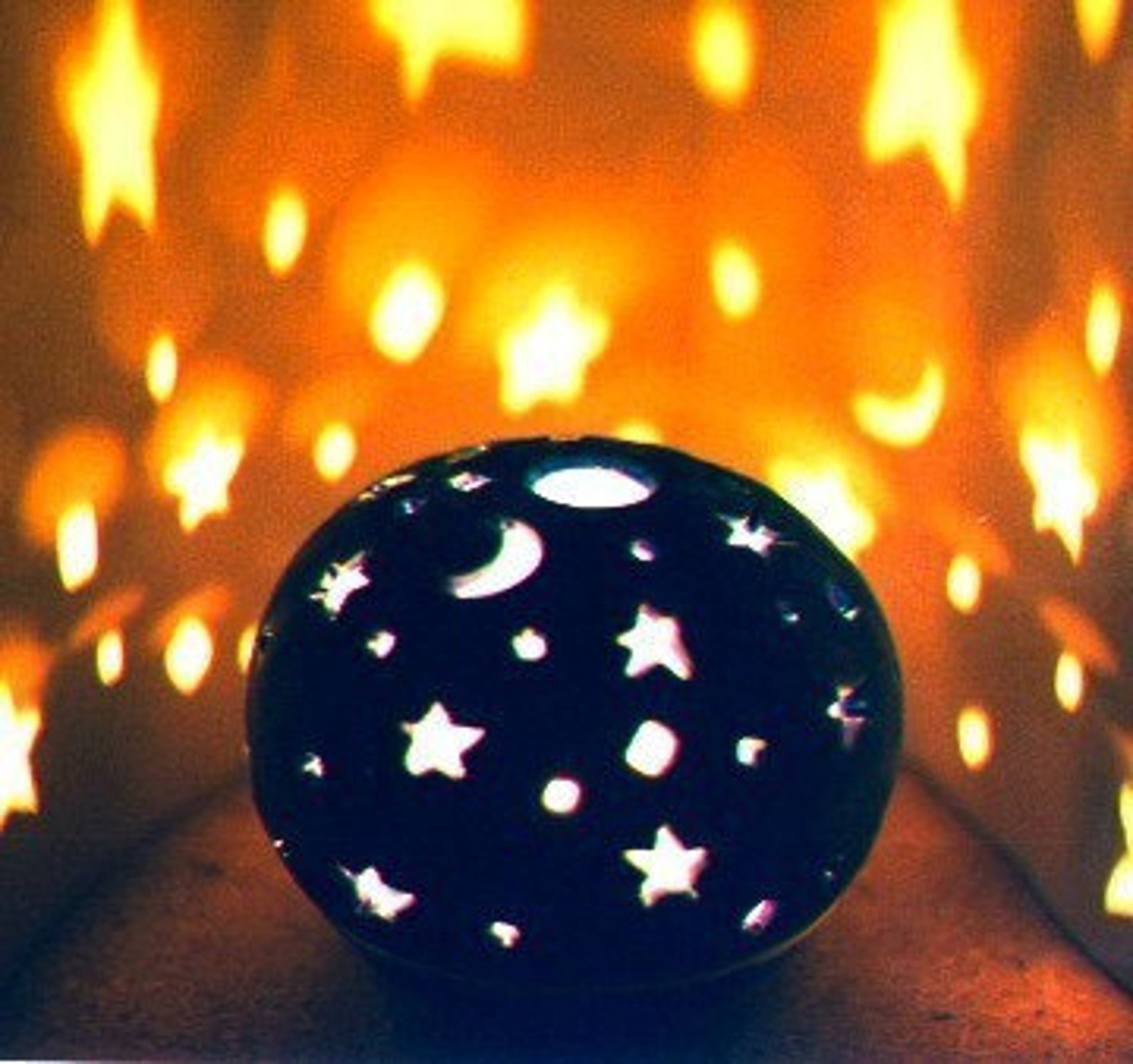 Stars Moon Lantern, Blue Purple Candileria Luminary, Ceramic Candle Holder - Image 3