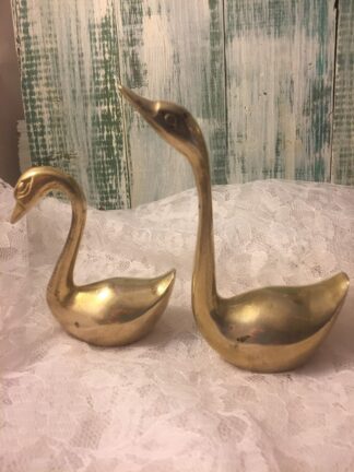 Vintage Brass Swan Figurine Set of 2, Vintage Home Decor