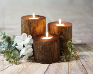 Set of 3 Log Candle Holders, Wedding Center Pieces