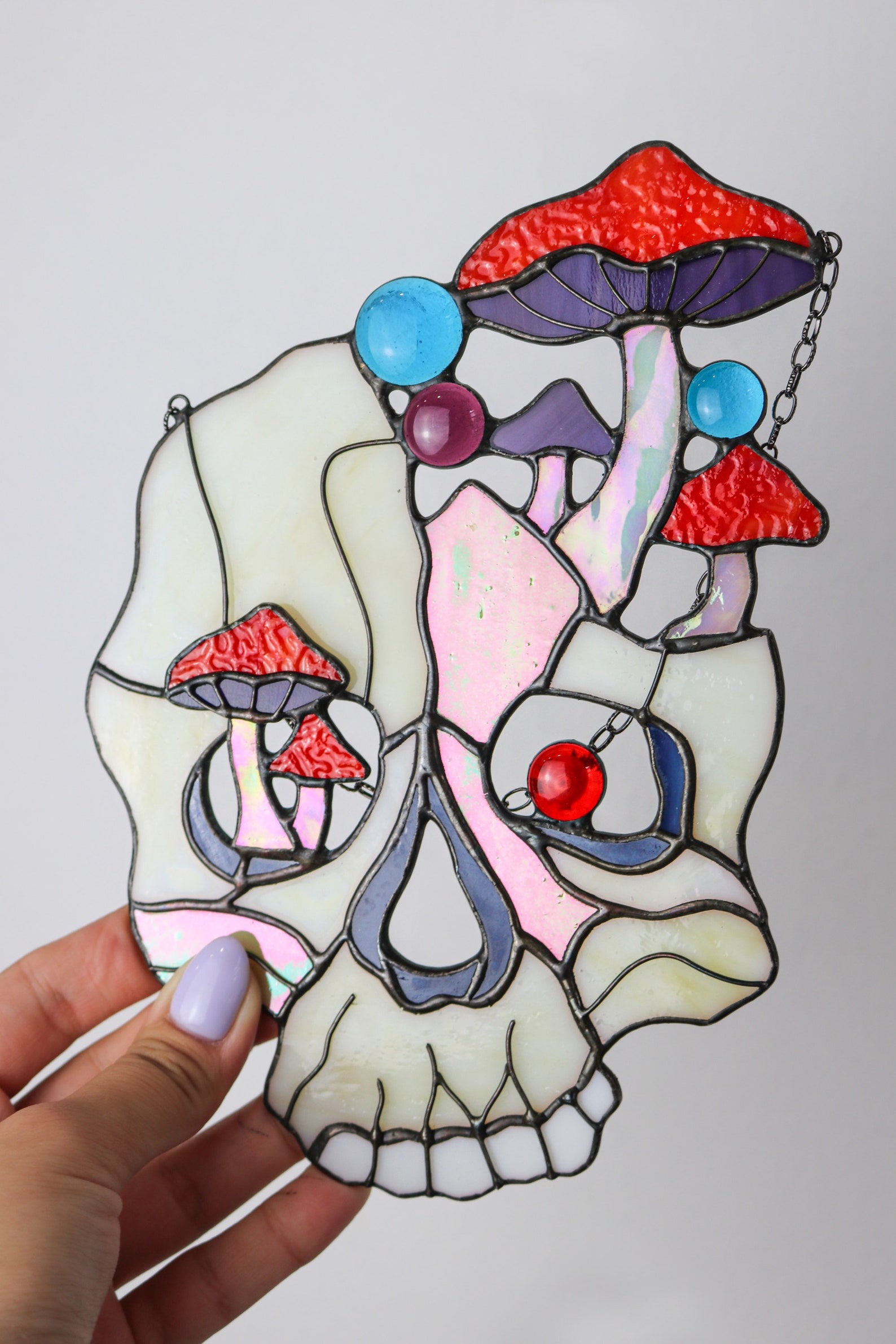 Gothic Suncatcher Skull Amanita Stained Glass Horror - Image 2