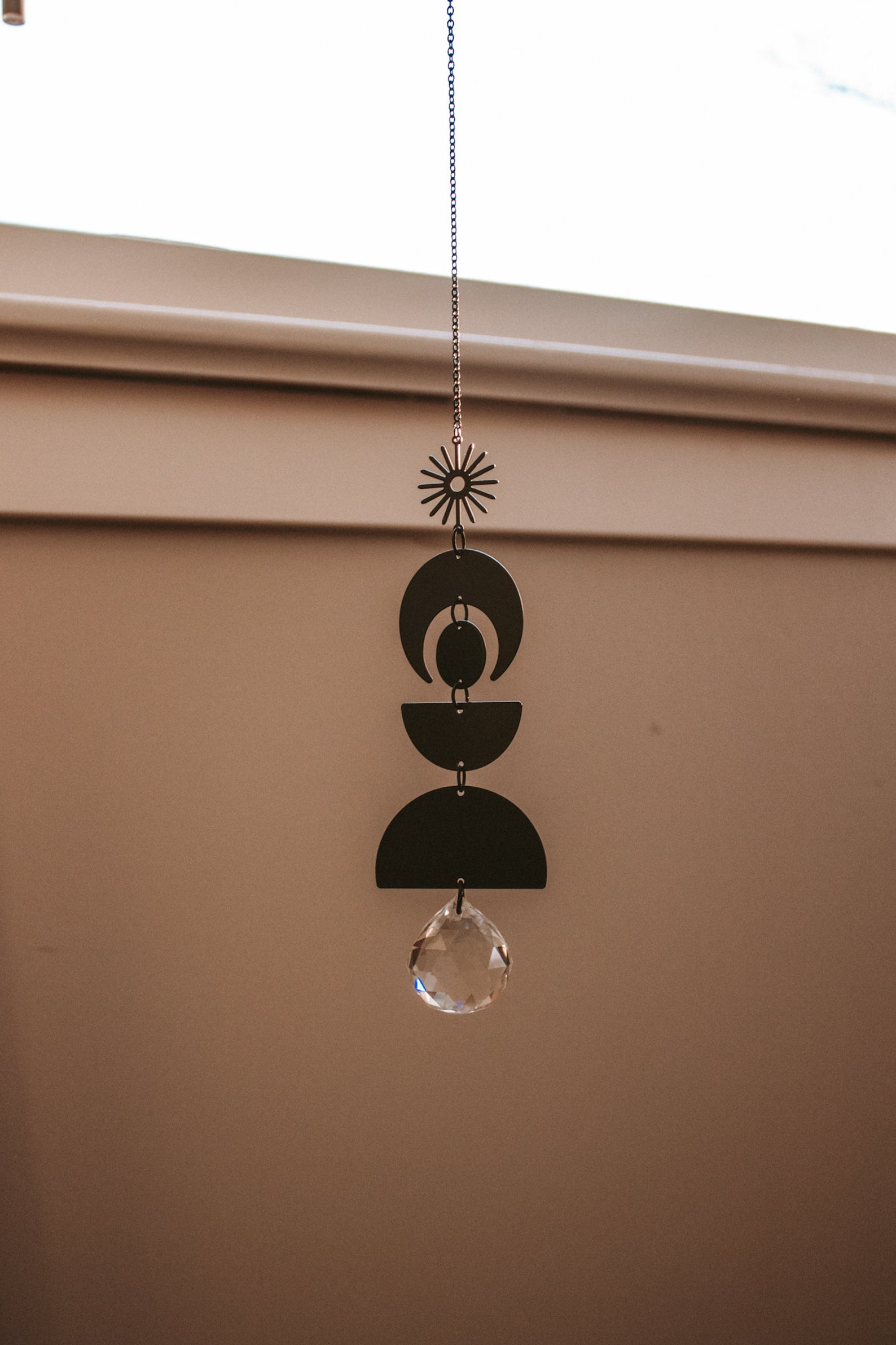 Black Metal Sun Catcher, Hanging Crystal Prism, Boho Home Decor - Image 3