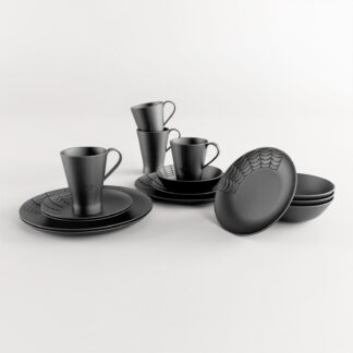 Spiderweb-Embossed Gothic Dinnerware Set 16 Pieces Including Dinner and Salad Plates, Bowls, Mugs
