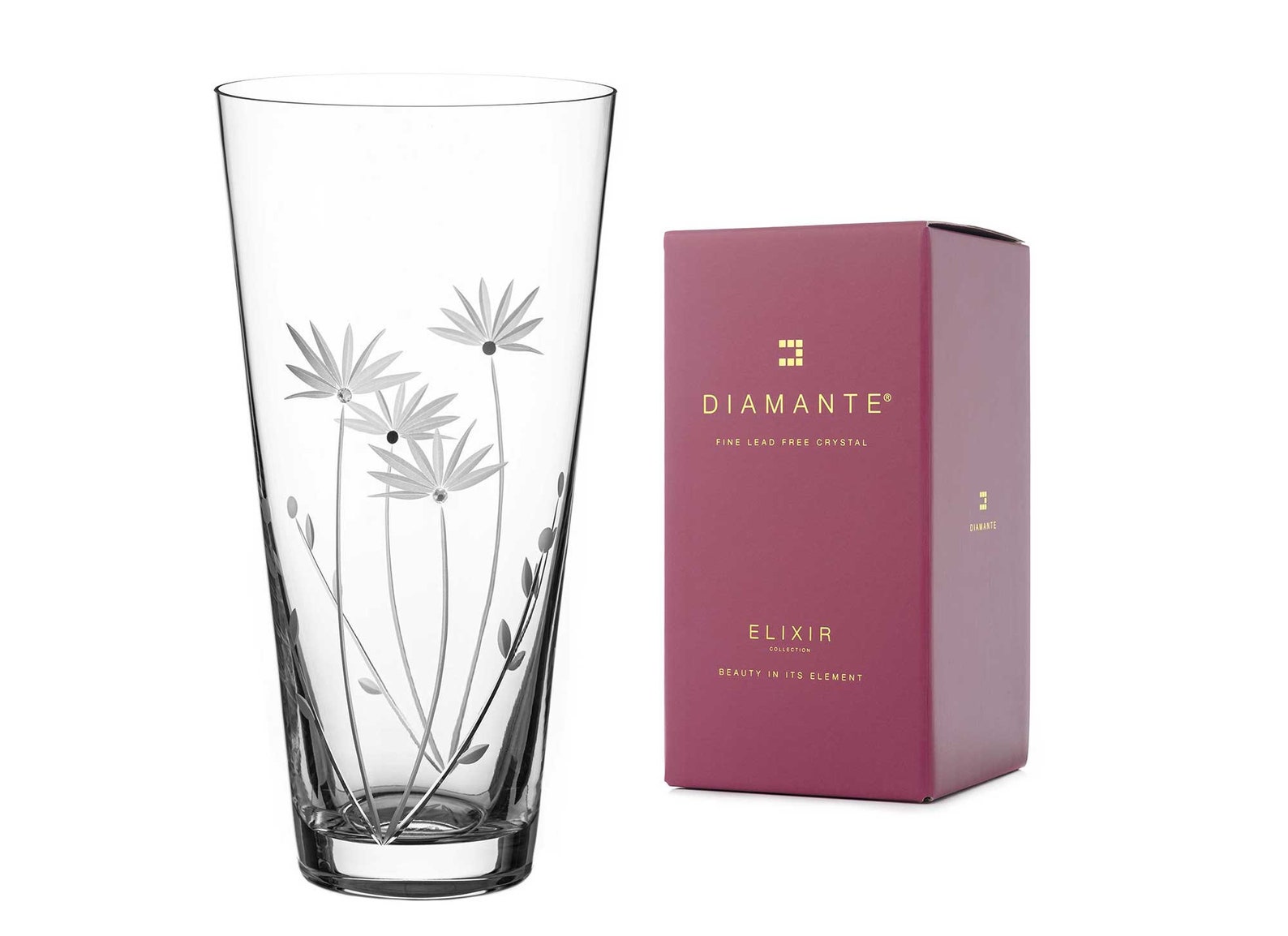 DIAMANTE Swarovski Crystal Vase "Bloom" - Hand Cut Flower Decoration with Swarovski Crystals - 25cm