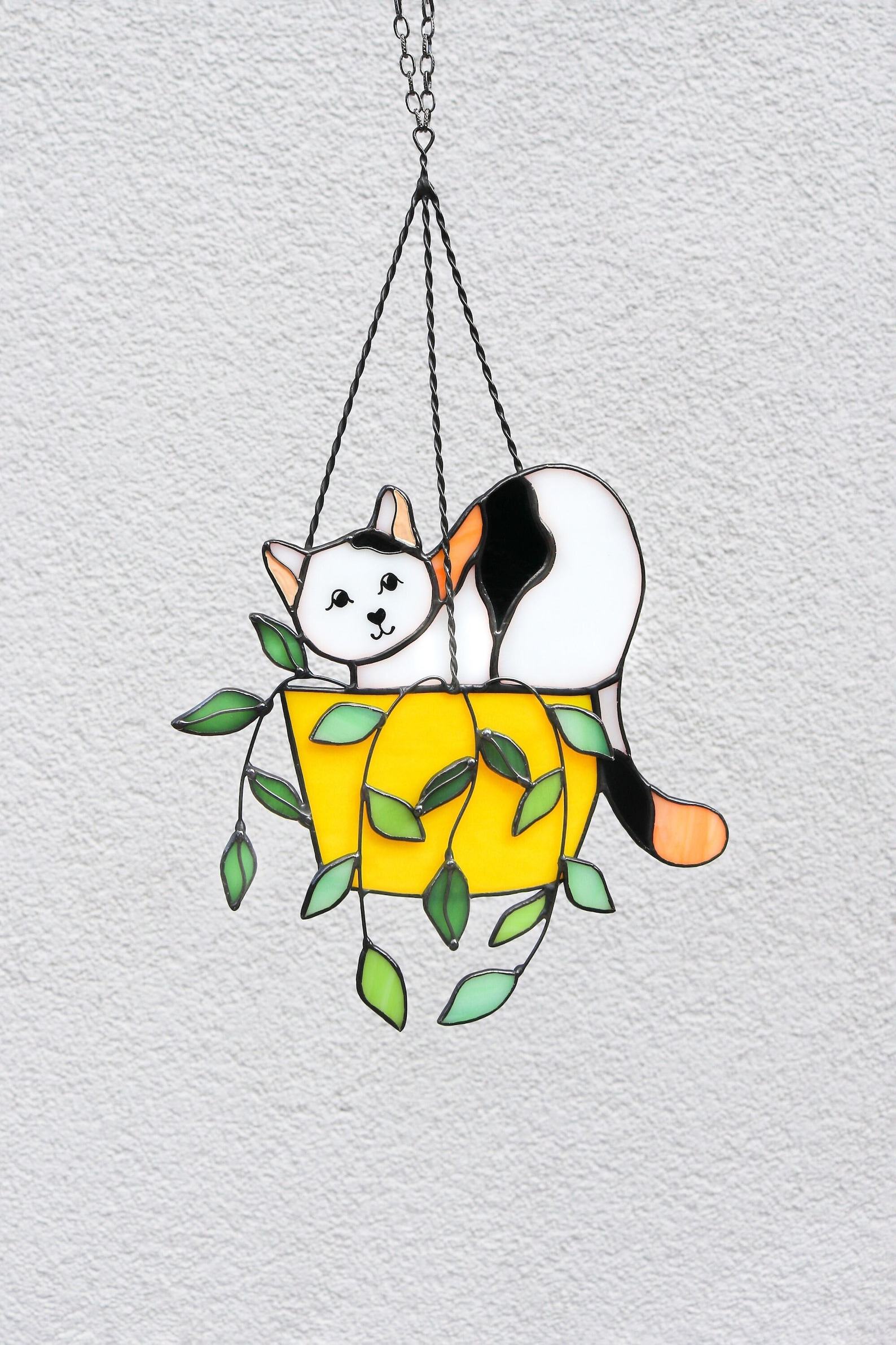 Cat In A Flowerpot Suncatcher Stained Glass Window Hangins - Image 2