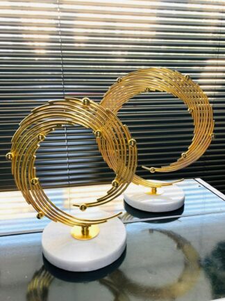 2 Sets of Marble Stand Planet, Gold Metal Decorative