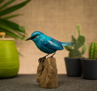 Hand Carved, Hand Painted Wooden Bird Sculpture of a Verditer Flycatcher